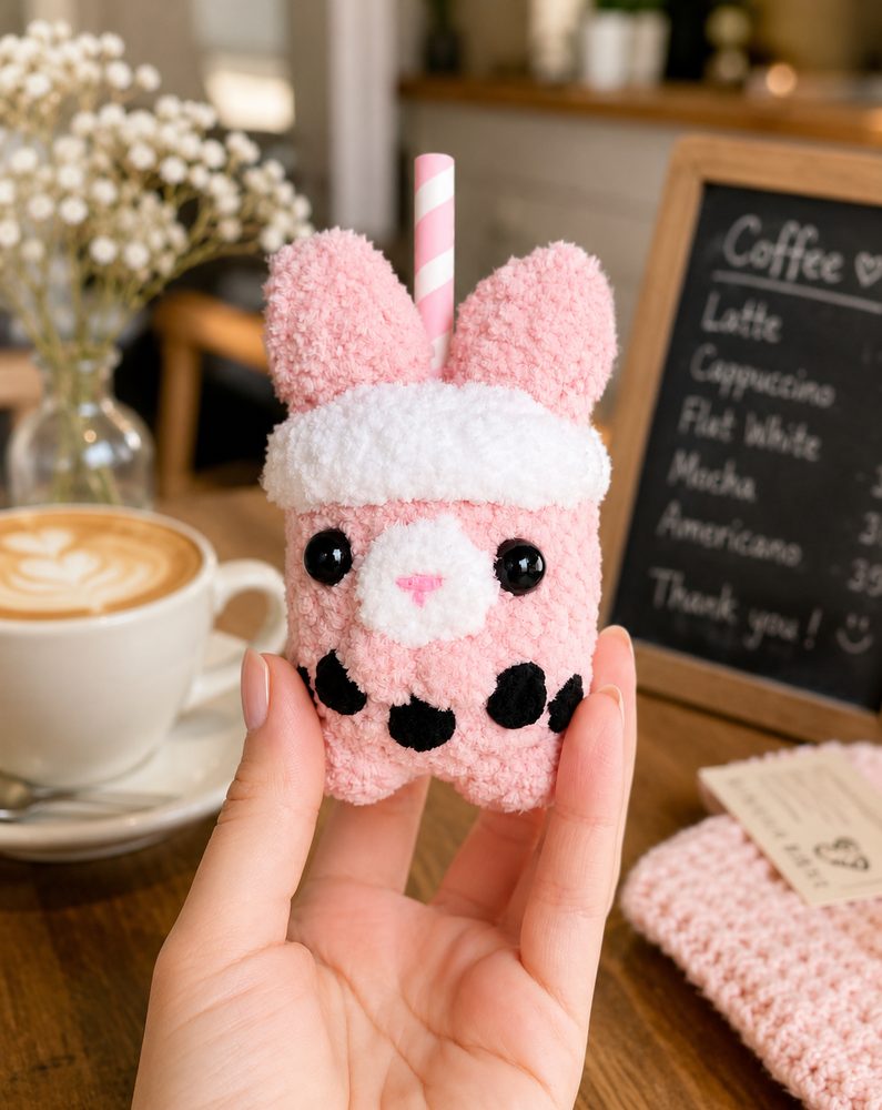 Strawberry Milk Bunny Boba Plush view 2