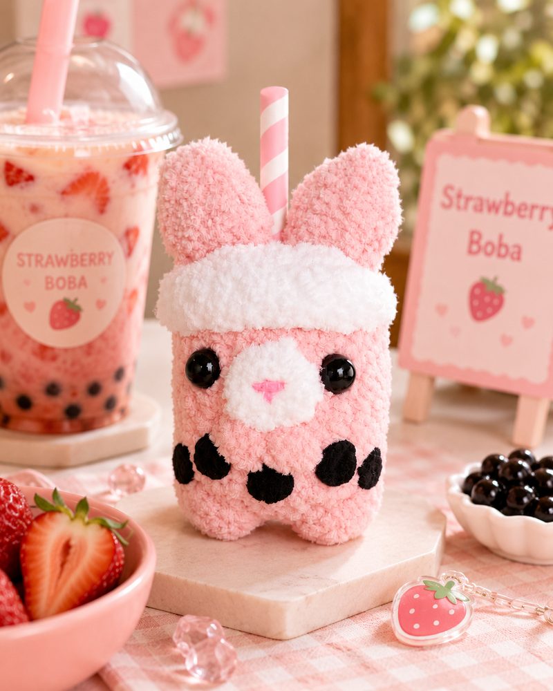 Strawberry Milk Bunny Boba Plush view 3