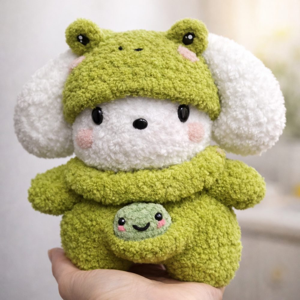 Puppy in Frog Outfit