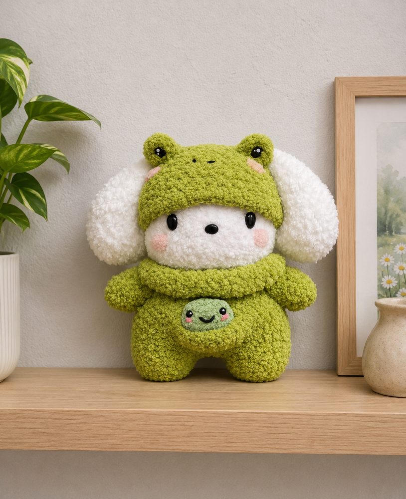 Puppy in Frog Outfit view 2