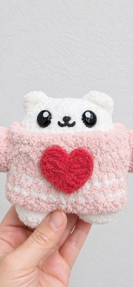 Bear in Heart Sweater Holding Flower view 3